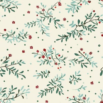 Seamless holiday pattern, tileable botanical English holly, winterberry Christmas branch country print for wallpaper, wrapping paper, scrapbook, fabric and product design art