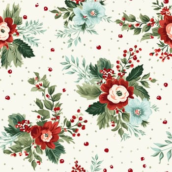 Seamless pattern, tileable Christmas holiday floral, country flowers dots print, English countryside roses for wallpaper, wrapping paper, scrapbook, fabric and product design motif