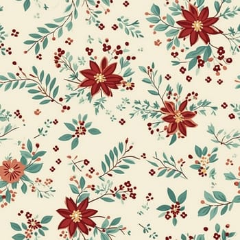 Seamless pattern, tileable vintage holiday botanical poinsettia Christmas country print for wallpaper, wrapping paper, scrapbook, fabric and product design art