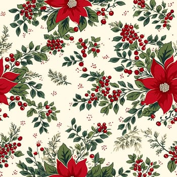 Seamless pattern, tileable Christmas holiday floral country dots print, English countryside flowers for wallpaper, wrapping paper, scrapbook, fabric and product design motif