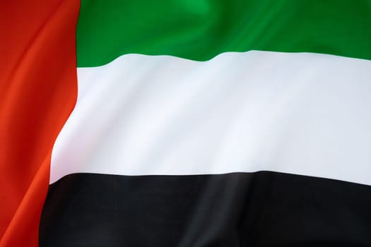 Flag of UAE background. Copy space. Mock up advertisement template. Tourism travel voucher with United Arab Emirates national symbol. Visit Dubai concept