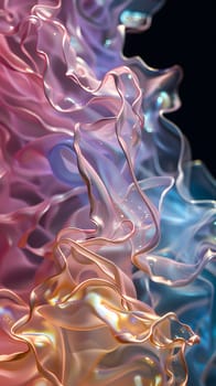 A closeup of a vibrant abstract painting with waterlike patterns in purple and electric blue hues on a black background, resembling smoke in a CG artwork