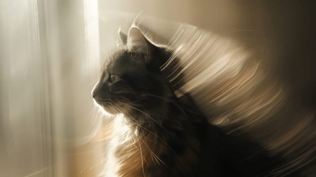 Long exposure blurry shot of a cat, Portrait of cat in motion blur.