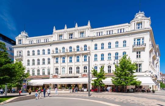 Budapest, Hungary - 1 May 2024: Cafa and restaurant Gerbeaud Has in the central part of Budapest.