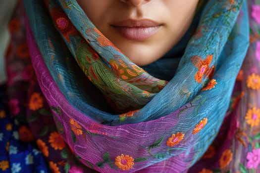 Half of the face of an oriental woman in traditional clothing. Eastern culture.