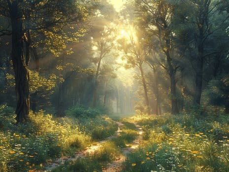 A peaceful forest clearing bathed in sunlight, offering a sanctuary in nature.