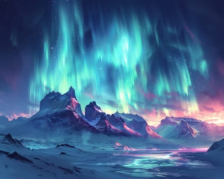 Aurora borealis illuminating the night sky, ideal for mystical and natural phenomena themes.