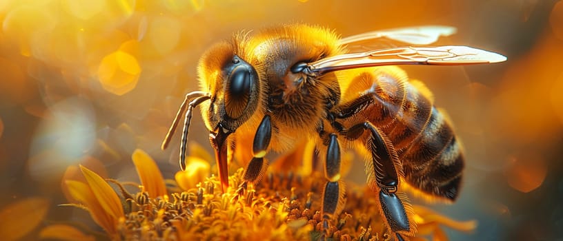 Close-up of a bee on a sunflower, representing nature, pollination, and summer themes.