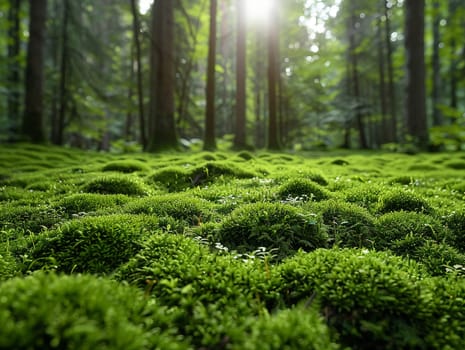 Lush green forest floor covered in moss, for nature-inspired and eco-friendly projects.