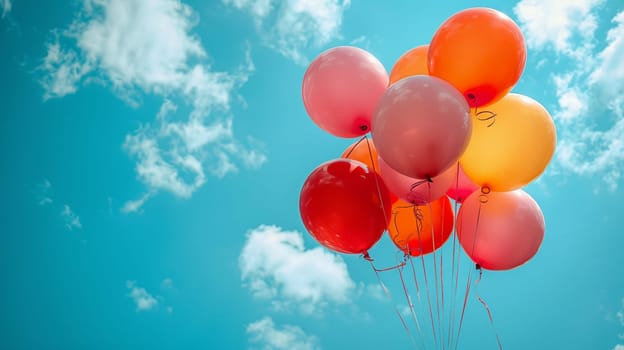 Vibrant balloons against a backdrop of a clear blue sky, symbolizing celebration and joy.