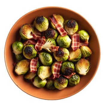 Garlic roasted Brussels sprouts with bacon crispy balsamic glaze black pepper Culinary and Food concept. Food isolated on transparent background