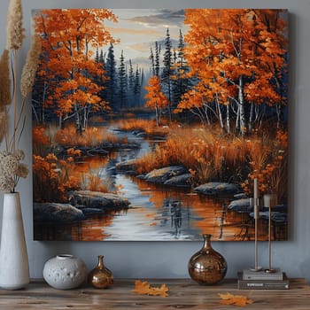 Winding river through a vibrant autumn forest, capturing natural beauty and seasonal change.