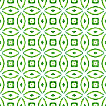 Medallion seamless pattern. Green artistic boho chic summer design. Watercolor medallion seamless border. Textile ready symmetrical print, swimwear fabric, wallpaper, wrapping.