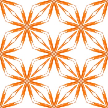 Ethnic hand painted pattern. Orange magnetic boho chic summer design. Textile ready authentic print, swimwear fabric, wallpaper, wrapping. Watercolor summer ethnic border pattern.