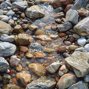 Bubbling brook over smooth stones, ideal for serene and calming design themes.