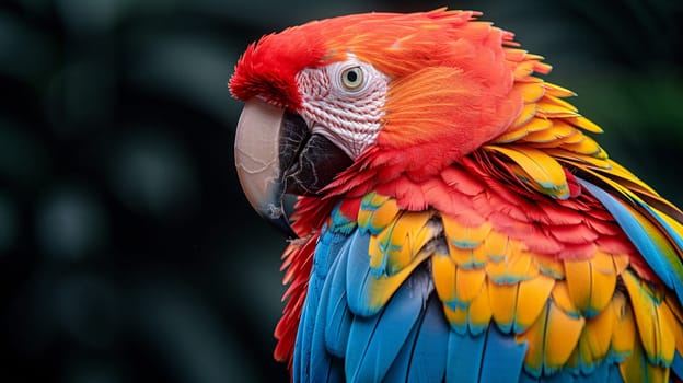 Close-up of a colorful parrot's feathers, great for vibrant and exotic projects.