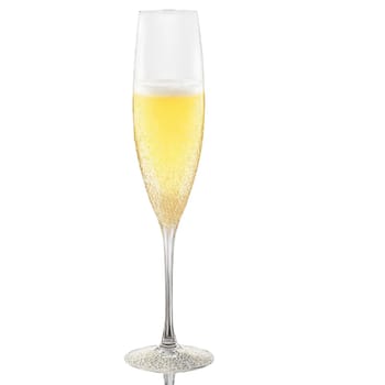 Nachtmann Supreme Champagne flute tall chimney shaped crystal bowl slender stem golden champagne catching the. Close-up wine glass, isolated on transparent background