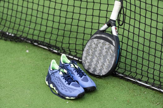 Paddle tennis and artificial grass, close up image. High quality photo