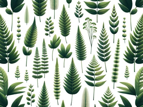 Horizontal pattern with green horsetail leaves on a white background.