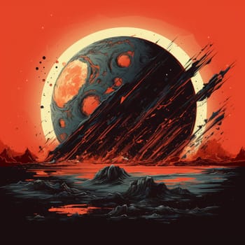 Planet explosion. Apocalypse in space, destroying cosmic object.