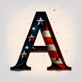 Graphic alphabet letters: A letter with american flag texture - 3d render illustration.