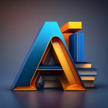 Graphic alphabet letters: 3d illustration of letter A in the form of books on a dark background