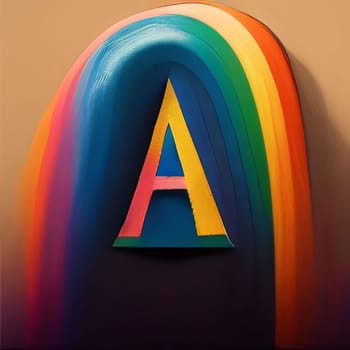 Graphic alphabet letters: 3d illustration of letter A in the form of a rainbow.