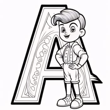 Graphic alphabet letters: English letter A with a cute little boy. Vector illustration ready for vinyl cutting.