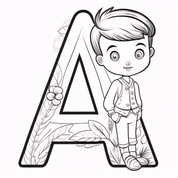 Graphic alphabet letters: Coloring book for children: letter A with a cute cartoon boy