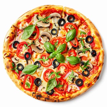 Pizza isolated on white background, online delivery from pizzeria, take away and fast food concept