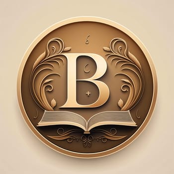 Graphic alphabet letters: Elegant golden letter B in the form of a book.