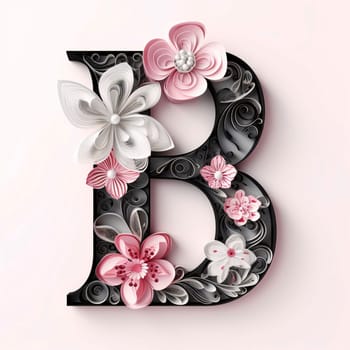 Graphic alphabet letters: Alphabet letter B decorated with flowers on a white background. 3d rendering