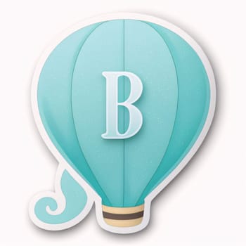 Graphic alphabet letters: Illustration of blue hot air balloon with letter B on white background