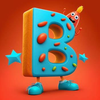 Graphic alphabet letters: Cartoon monster with big letter B. 3D Illustration.