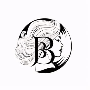 Graphic alphabet letters: Beauty Salon Logo. Woman face with beauty hair. Vector illustration.