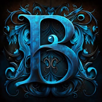 Graphic alphabet letters: Illustration of the letter B with floral ornament on a grunge background