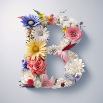 Graphic alphabet letters: Letter B made of flowers on white background. Floral font.