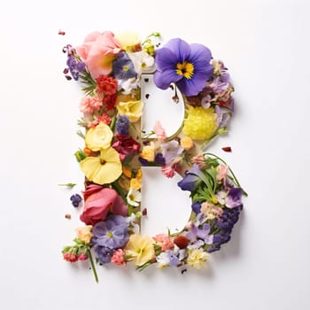 Graphic alphabet letters: Letter B made of flowers on white background. Alphabet made of flowers