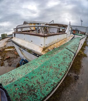 BURTONPORT, IRELAND - APRIL 14 2024 : The harbour area is not busy today.