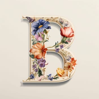 Graphic alphabet letters: Vintage floral capital letter B. Can be used as a greeting card.