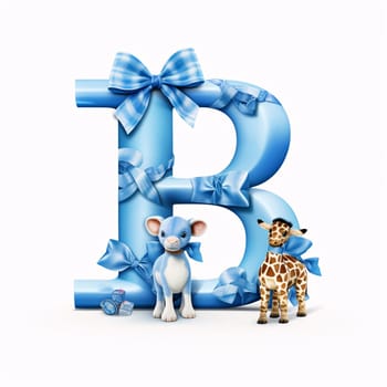 Graphic alphabet letters: Letter B with animals isolated on white background. 3D illustration.