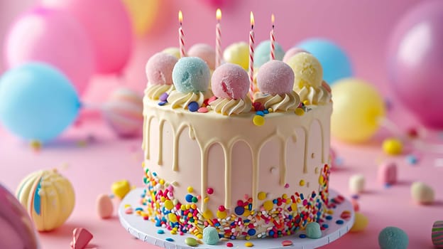 Beautiful happy birthday background with balloons. selective focus. Food Generative AI,