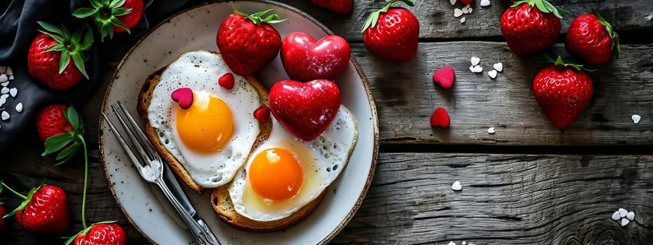 Breakfast for Valentine's Day. Selective focus. Food.