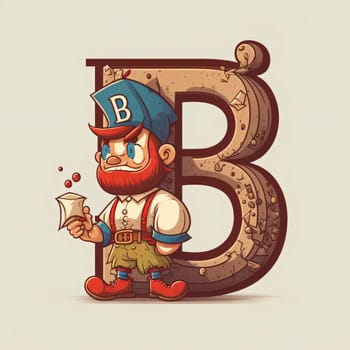 Graphic alphabet letters: Cute Leprechaun with letter B. Vector illustration.