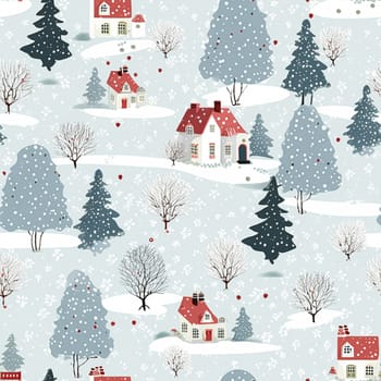 Seamless pattern, tileable winter country cottage print for wallpaper, Christmas wrapping paper, scrapbook, fabric and product design inspiration