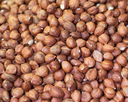 Close up of hazelnuts. Top view. High quality photo