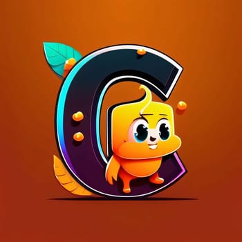 Graphic alphabet letters: Cute cartoon character letter C with orange background. Vector illustration.