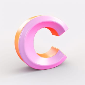 Graphic alphabet letters: 3d glossy pink and orange letter C isolated on white background, computer generated images