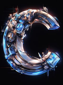 Graphic alphabet letters: 3D rendering of the letter C in futuristic style. Futuristic font.