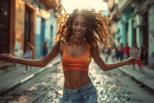 woman dancing hip hop in street. ai generated